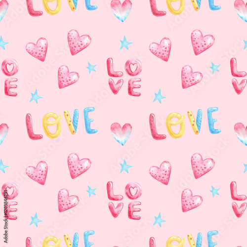 Cute hand drawn hearts seamless pink pattern, lovely romantic background, great for Valentine's Day, Mother's Day, textile, wallpaper, banner - watercolor design