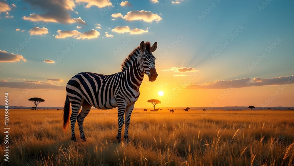 Naklejka premium Zebra wildlife savanna sunset landscape