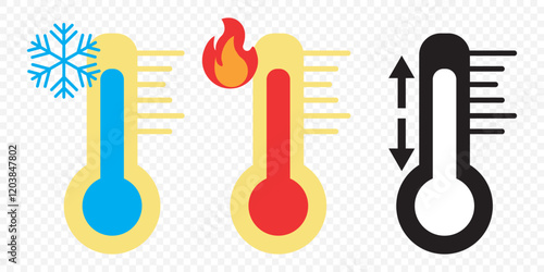 Temperature symbol set. Temperature icons vector set . Thermometer icons isolated. Cold and hot icon vector. temperature illustration sign. thermometer symbol. heat logo. eps 10.