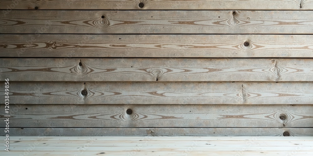 Fototapeta premium Rustic Wooden Wall with Light-Colored Floorboards, Ideal for Product Displays and Backgrounds