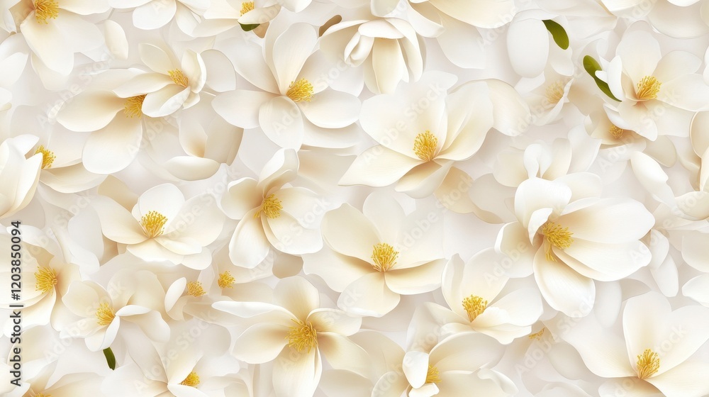Fototapeta premium Mini white magnolias pattern, delicate floral design, elegant and subtle, perfect for textiles and backgrounds, seamless and intricate.