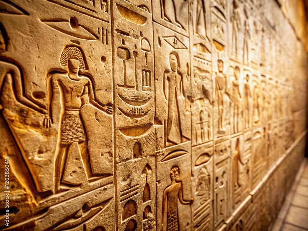 Minimalist Ancient Egyptian Wall Carvings: Stone Relief Texture Background