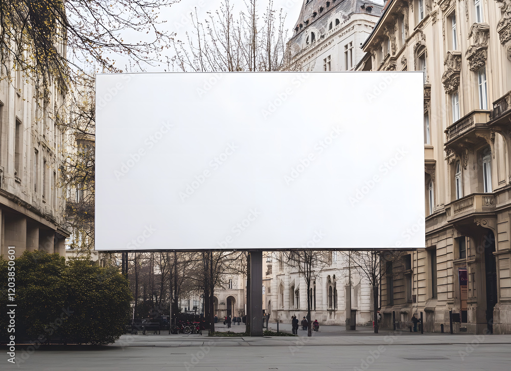 Blank Outdoor Billboard in Front of Classic Historic Building Blank Outdoor Billboard in Front of Classic Historic Building