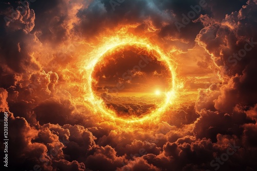 Dramatic sunset over clouds lighting up the sky in a serene landscape