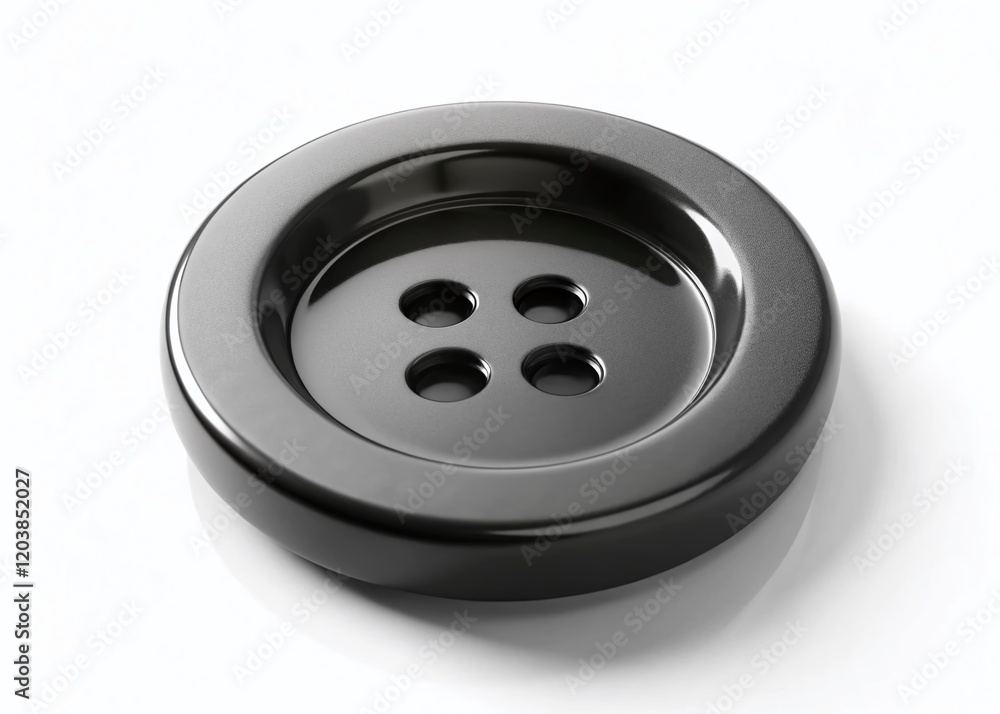 Minimalist Black Plastic Button with Four Holes - 3D Render Isolated on White Background Minimalist Black Plastic Button with Four Holes - 3D Render Isolated on White Background