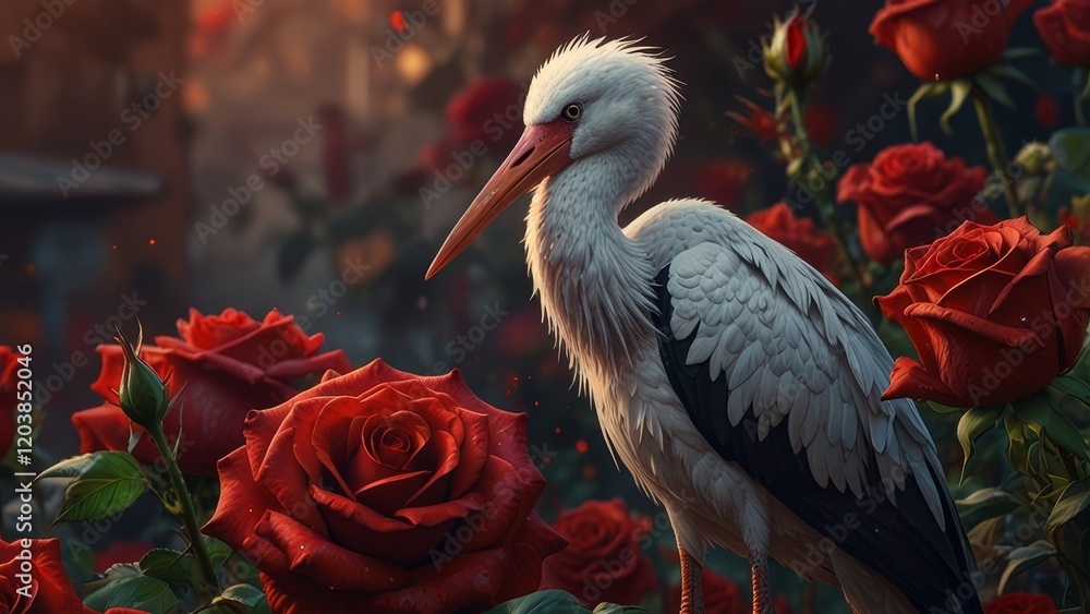 Naklejka premium Stork and roses