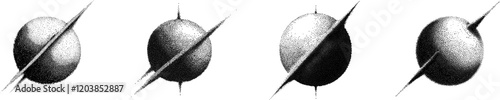 Planet y2k photocopy scan effect, halftone stipple vector illustration
