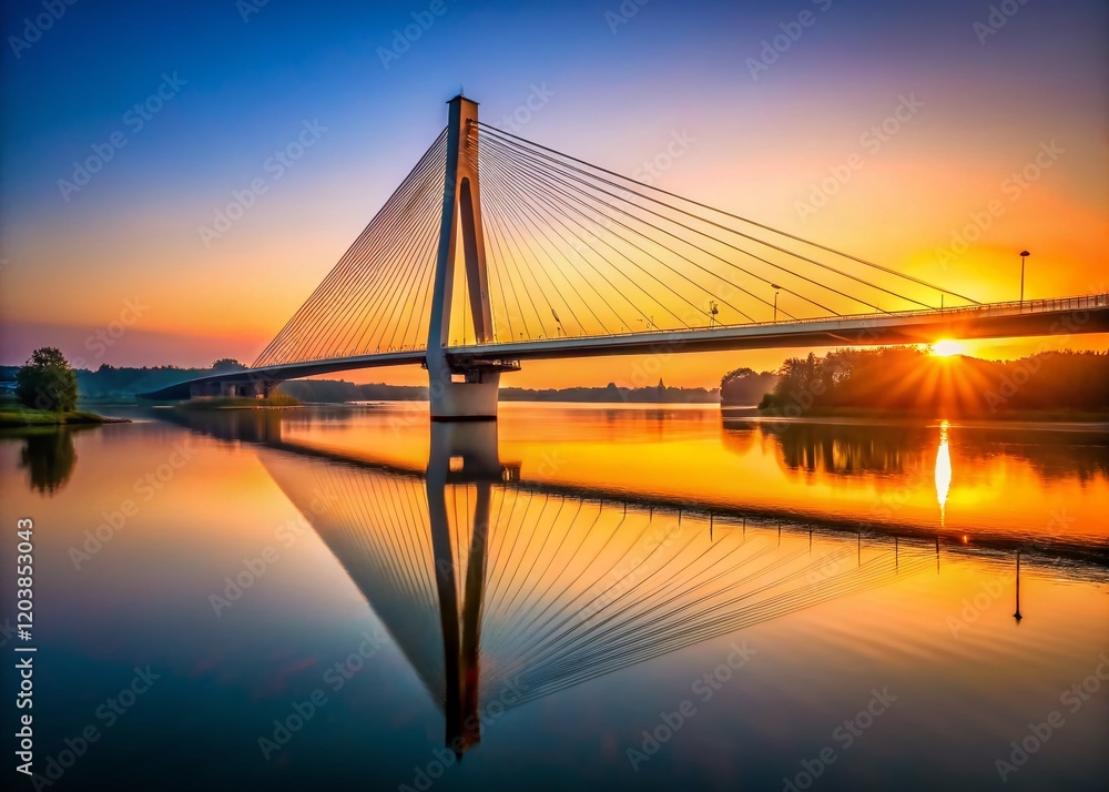 Fototapeta premium Minimalist Cable-Stayed Bridge over River Po, Northern Italy