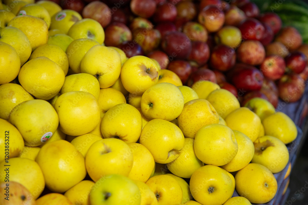 Fresh apple stall at the Abastos market in Oaxaca, Mexico. Fresh apple stall at the Abastos market in Oaxaca, Mexico.