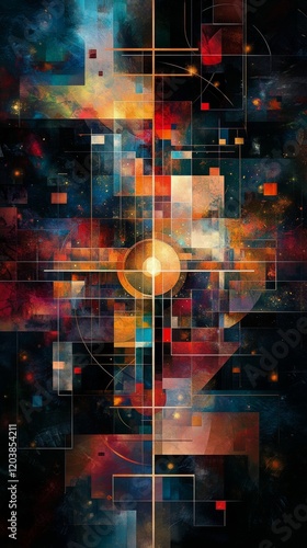 Colorful geometric abstract design with vibrant shapes and patterns