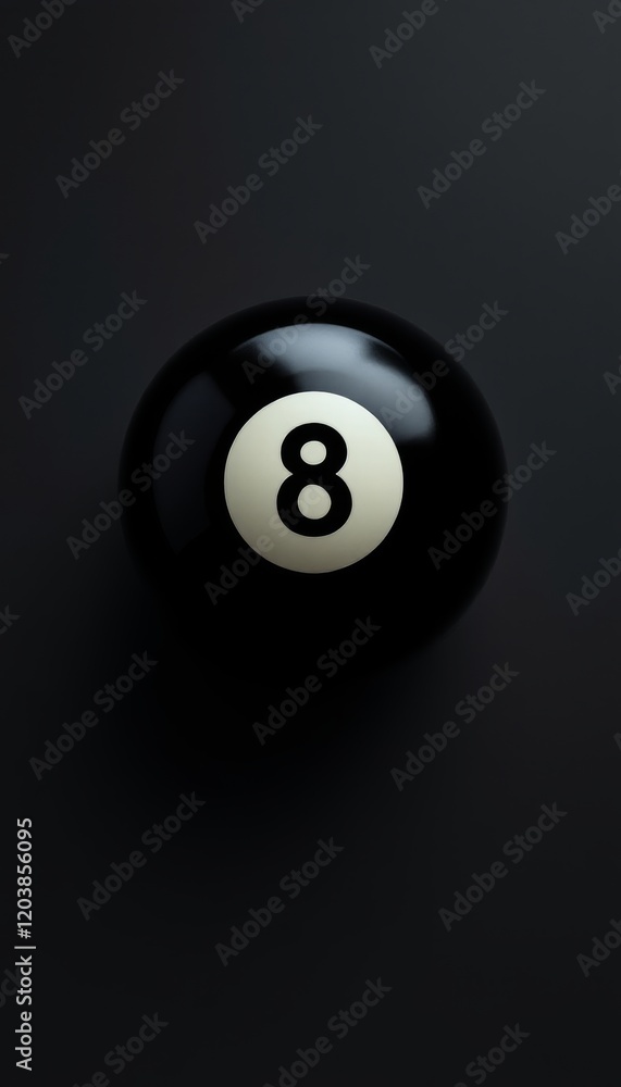 Classic Eight Ball on Dark Background Minimalist Pool Billiards Game Object Classic Eight Ball on Dark Background Minimalist Pool Billiards Game Object