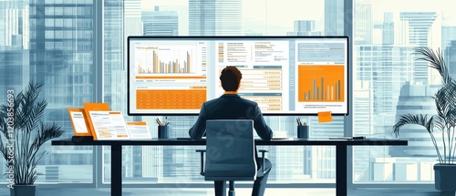 Professional Data Insights on Screen Office Digital Work Environment Modern View Business Strategy