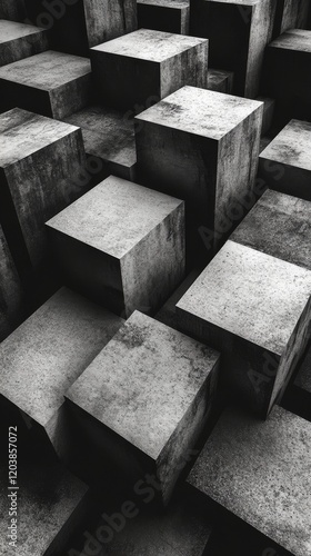 Textured arrangement of gray cubes creating a modern abstract design with dep...