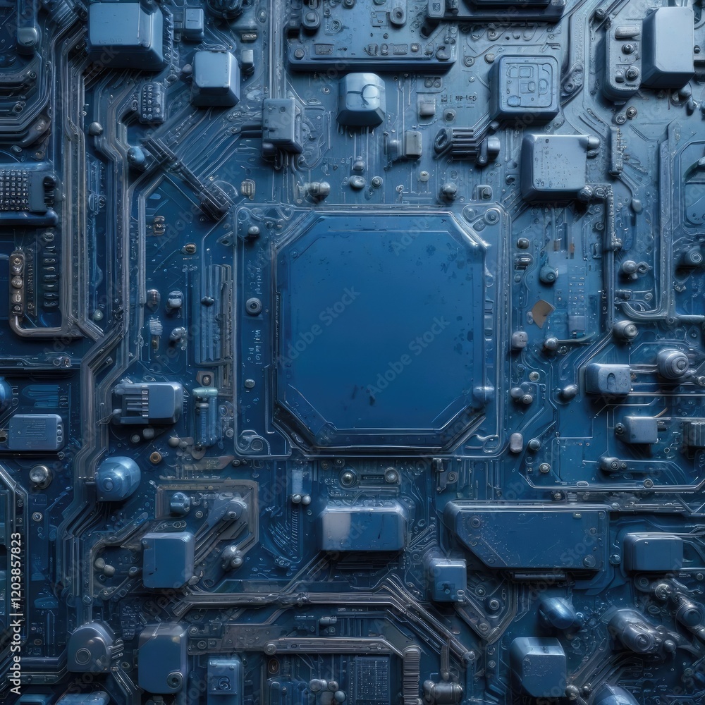 Fototapeta premium Blue polystyrene texture background with embedded circuit boards, digital, component