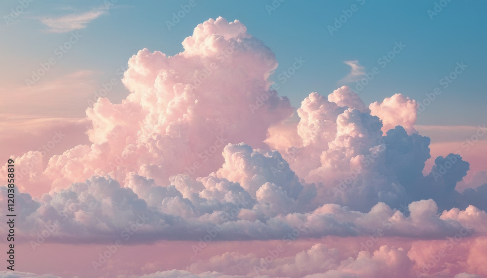 Soft pink fluffy clouds in clear blue sky Soft pink fluffy clouds in clear blue sky