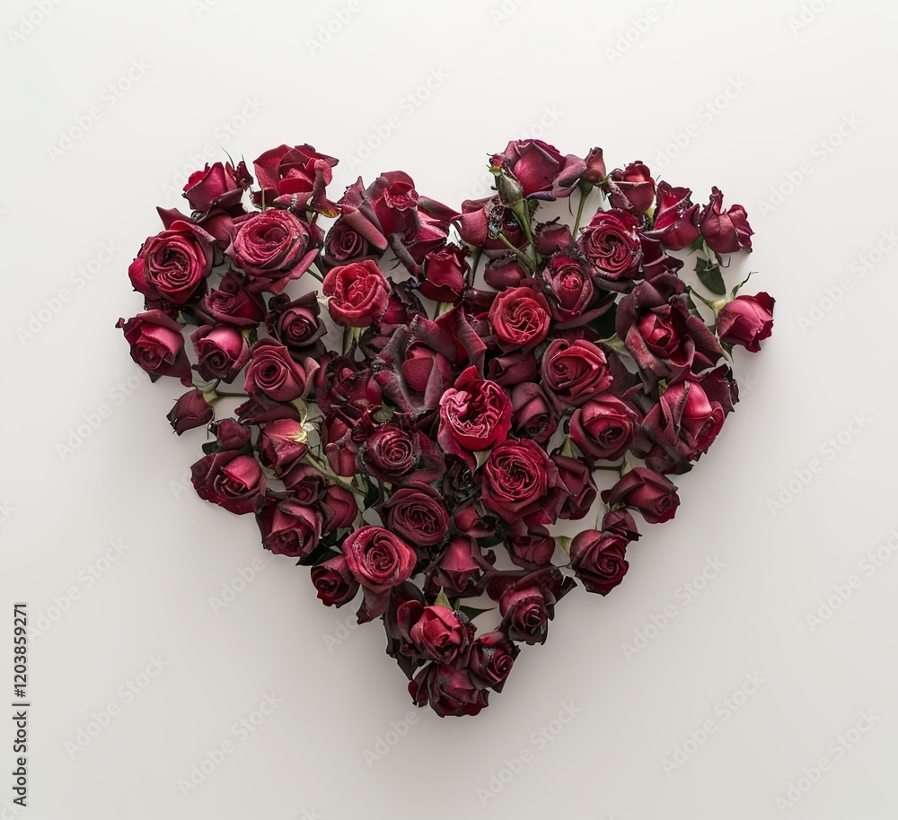 Heart Shape Made of Dried Roses on Light Background Heart Shape Made of Dried Roses on Light Background