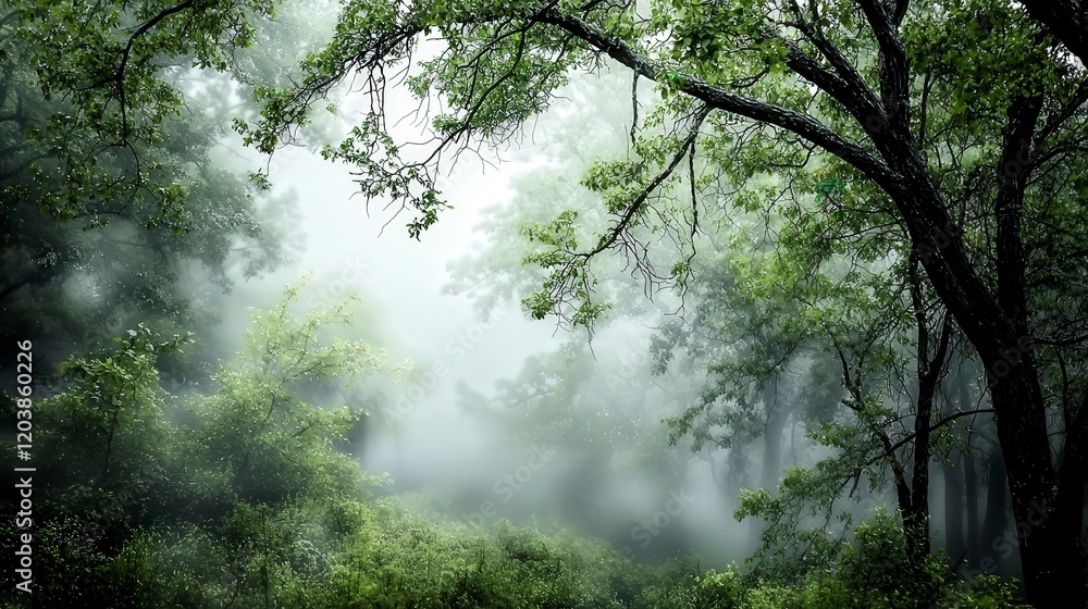 Fototapeta premium Mystical forest canopy serene nature scene abstract imagery tranquil environment lush greenery soft light atmosphere