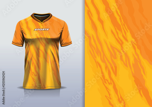 T-shirt mockup abstract texture grunge texture sport jersey design for football, soccer, racing, esports, running, in yellow orange color