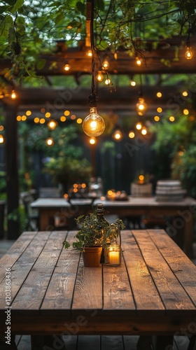 Warm lighting illuminates a rustic table in a cozy indoor setting during the ...