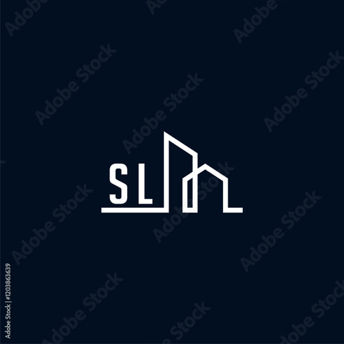 SL initials a sleek and modern logo showcases abstract architectural shapes, emphasizing creativity and innovation in building design against a dark background