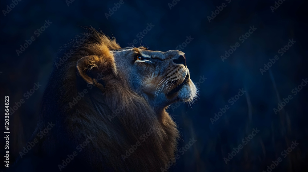 Naklejka premium Lion portrait in striking detail, capturing the essence of its dominance, pride, and leadership in the animal kingdom. Generative AI