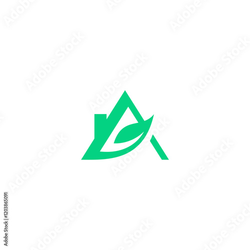 letter A with house logo, leaf Home icon, green hous design. vector design template business logo.