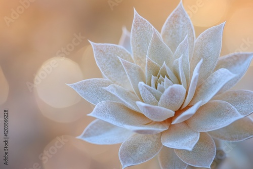 Delicate white succulent with intricate petals in soft light showcasing natur...