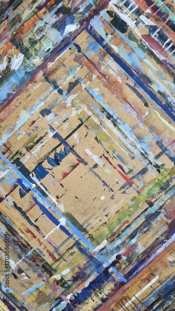 Fototapeta premium Abstract painting on craft paper with brushstrokes of different colors. Illustration for background