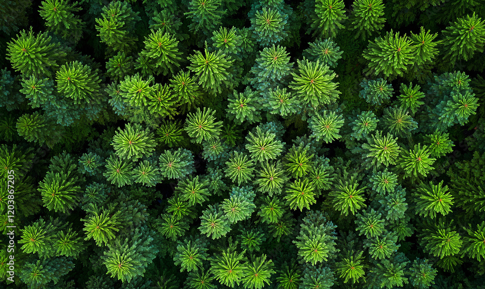 Summer green fir pine trees forest aerial top view Summer green fir pine trees forest aerial top view