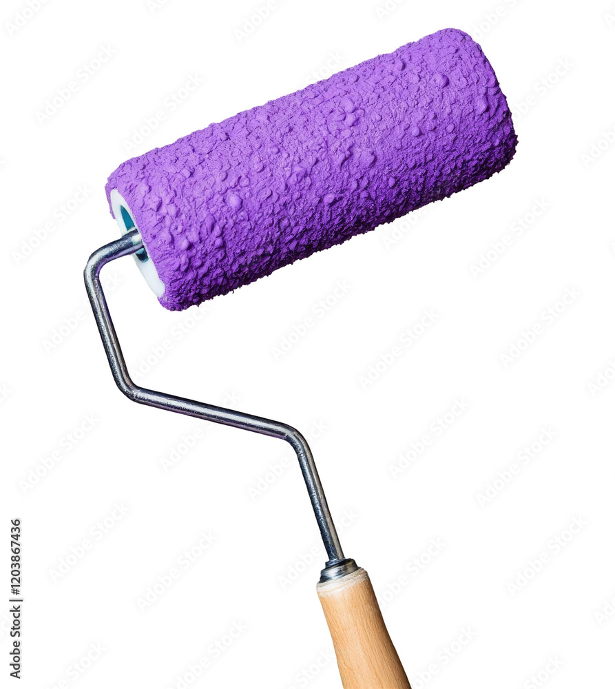 Obraz premium Close-up of a paint roller with textured purple foam for decorative wall painting