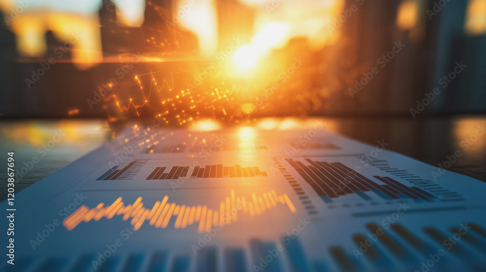 Fototapeta premium Abstract business Financial charts show a significant increase in profits in the stock market.This is driven by higher interest rates and continued growth. In the innovation world network of financial
