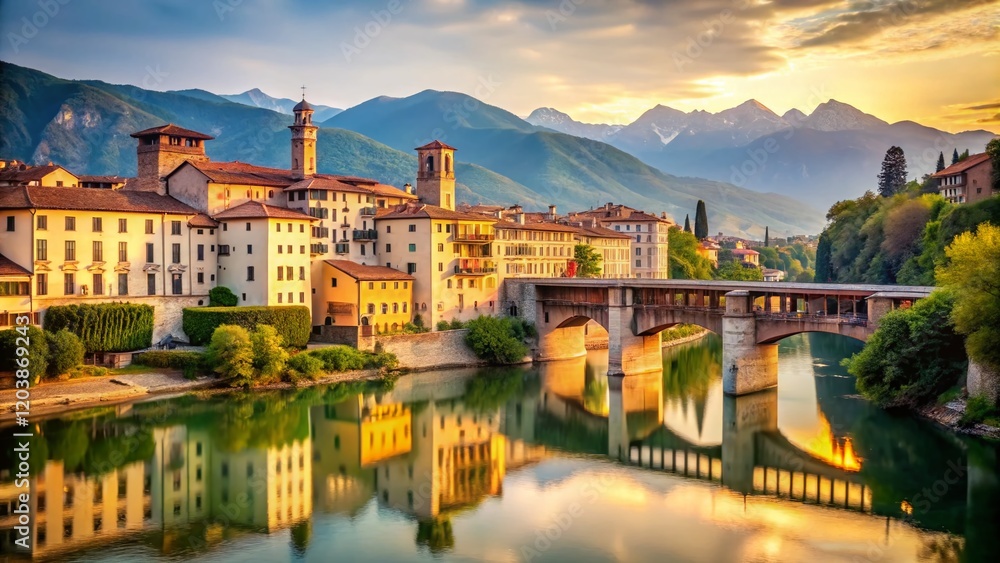 Obraz premium Minimalist View of Bassano del Grappa, Italy: Scenic Italian Town Landscape
