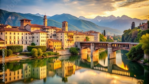 Minimalist View of Bassano del Grappa, Italy: Scenic Italian Town Landscape