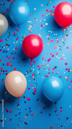 Colorful balloons and confetti create a festive atmosphere for a celebration ...