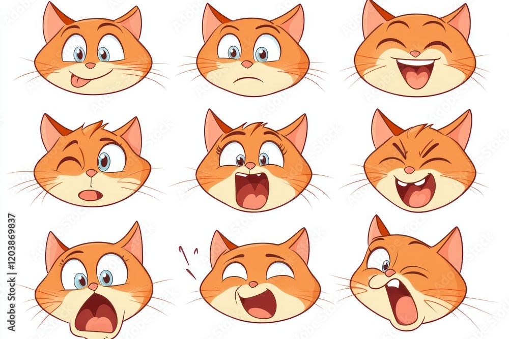Obraz premium Adorable Cartoon Cat Faces Collection