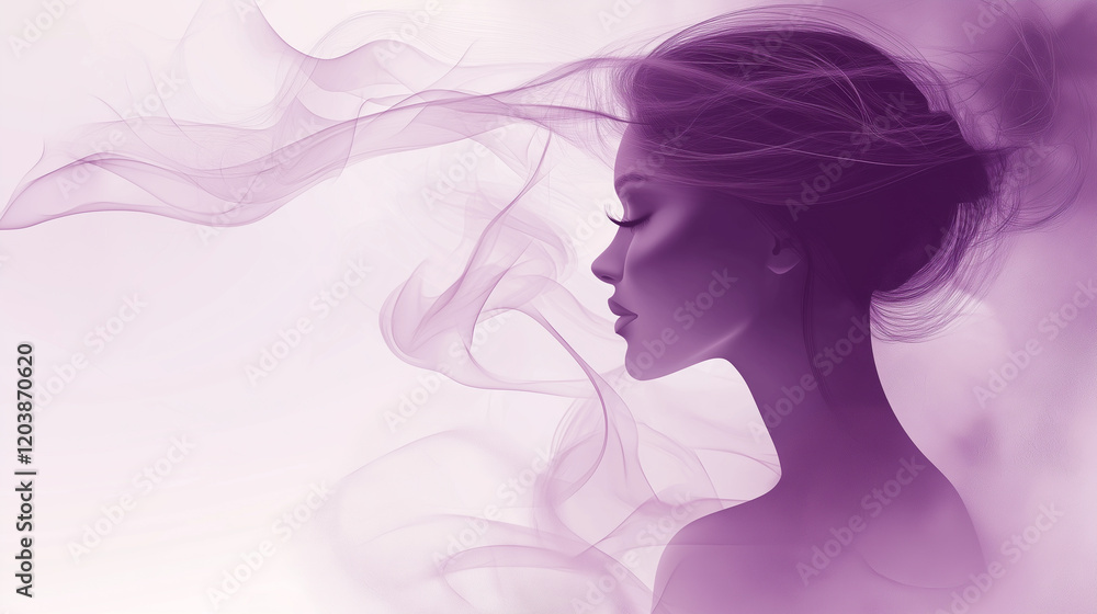 Soft lavender background with an elegant woman silhouette. international women's day Soft lavender background with an elegant woman silhouette. international women's day