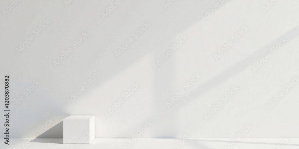 Fototapeta premium Minimalist White Cube on a Pale Surface with Light Streaks