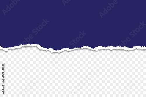 Torn dark blue paper with ripped edge and transparent background.