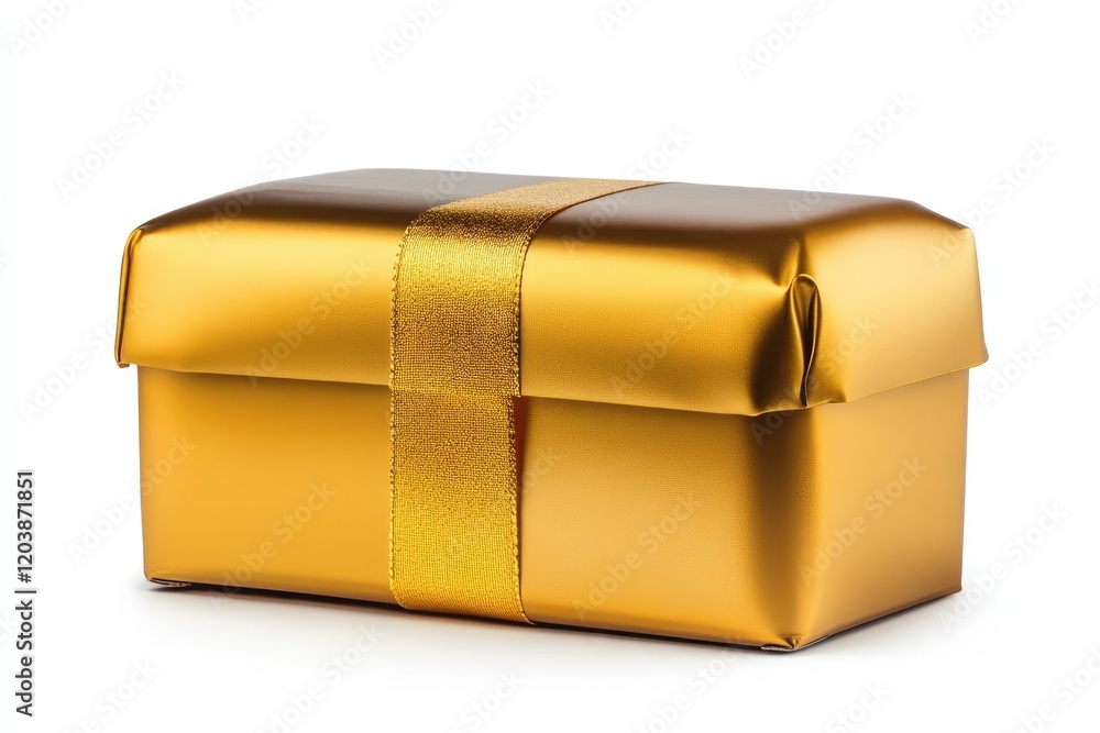 A beautifully wrapped golden gift box with a shiny ribbon, symbolizing celebration and joy A beautifully wrapped golden gift box with a shiny ribbon, symbolizing celebration and joy
