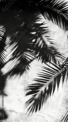 Silhouetted palm leaves against an aged wall creating a dramatic contrast dur...