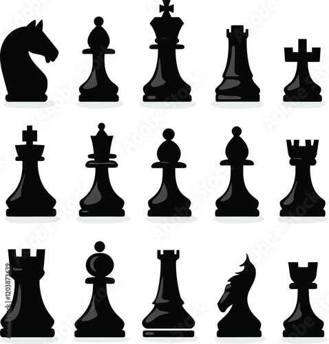 Silhouette of chess, Black silhouettes of Chess checkmate, Set of chess vector icons, Chess icon set, Silhouettes of chess pieces, Chess checkmate silhouettes set, Chess, King, Piece, Queen, Horse