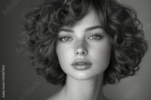 Young woman with curly hair and freckles smiles confidently at the camera ind...