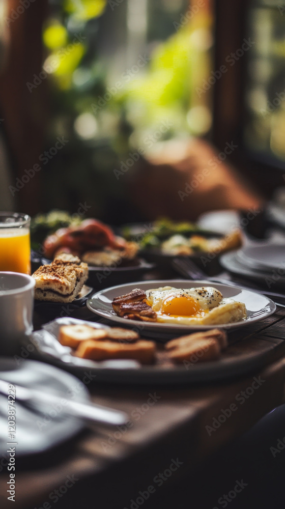 Fototapeta premium Classic Farmhouse Breakfast with Eggs and Bacon