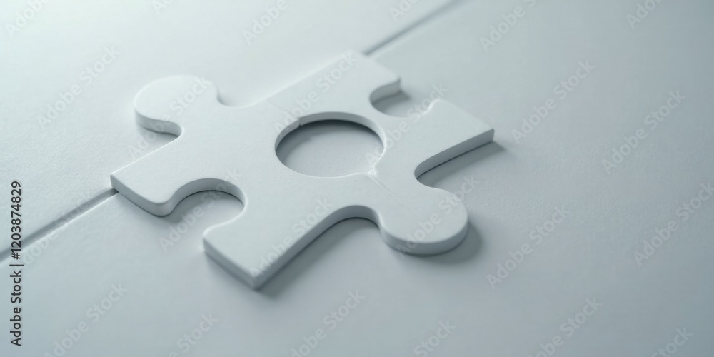Fototapeta premium A Single White Jigsaw Puzzle Piece About to Connect, Representing a Crucial Step Towards Completion and the Concept of Unity