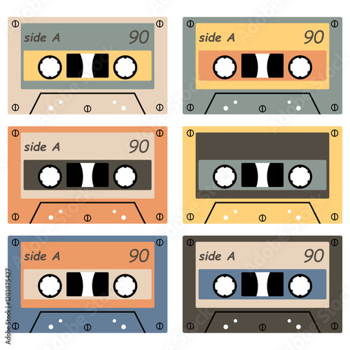 Audio cassette set on white background retro vintage music object vector illustration	
