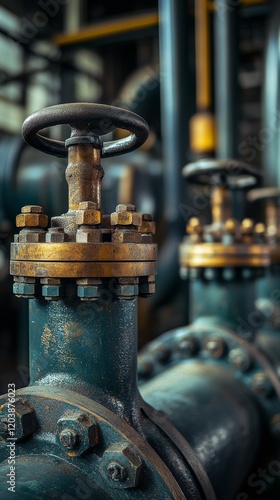 Close-up of industrial piping system with pressure gauge in a manufacturing f...