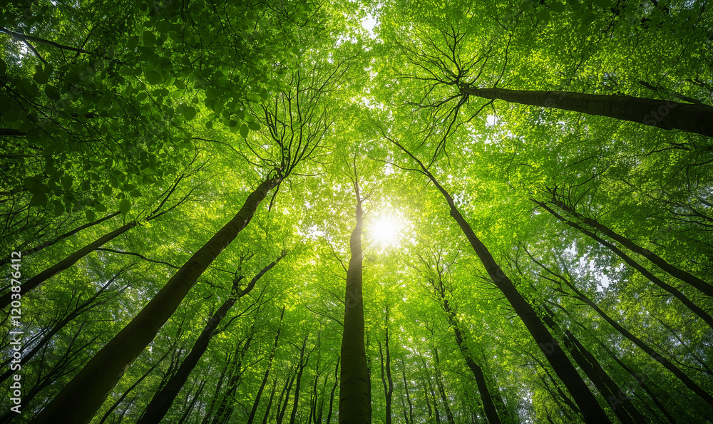 Green forest scenic with leaves sun casting lights Green forest scenic with leaves sun casting lights