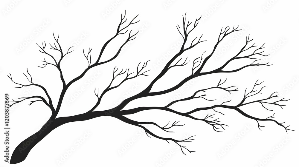 Naklejka premium Bare tree branch silhouette, winter landscape design element
