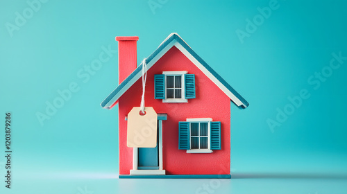colorful model house with price tag, symbolizing real estate value and home ownership. This vibrant representation evokes feelings of warmth and security