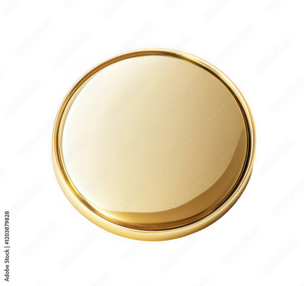 A blank metal gold circle button, showcasing a smooth, shiny surface with a polished, elegant design.
A blank metal gold circle button, showcasing a smooth, shiny surface with a polished, elegant design.